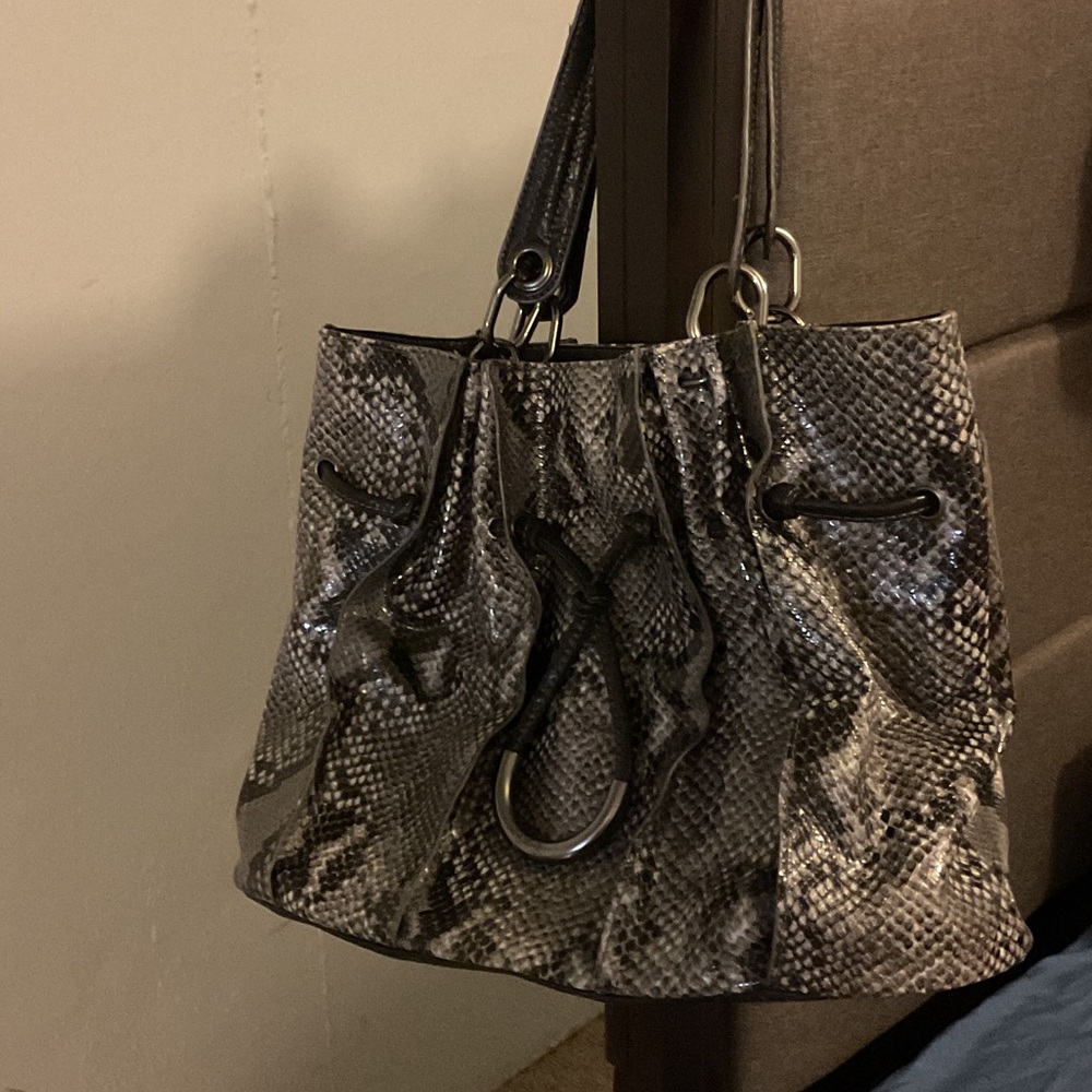 Jessica Simpson Black and Gray Snake Print Shoulder Bag
